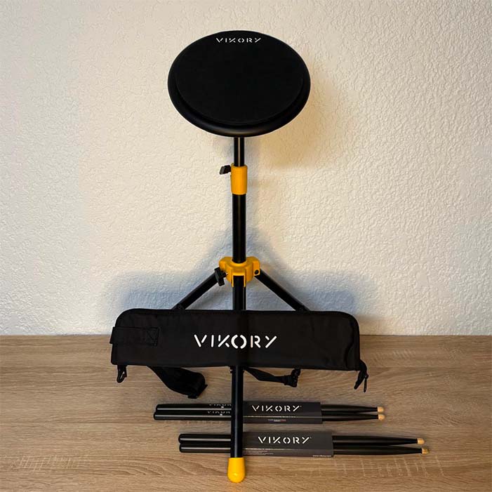 VIKORY Pack : Pad + pied + 2 paires de baguettes de batterie Black