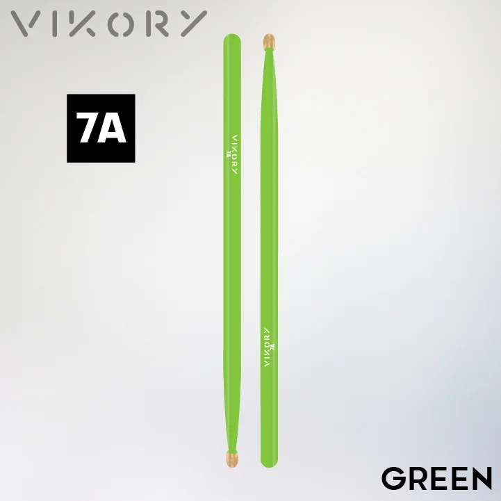 Paire de baguettes de batterie Green 7A (vertes) - Vue haut bas