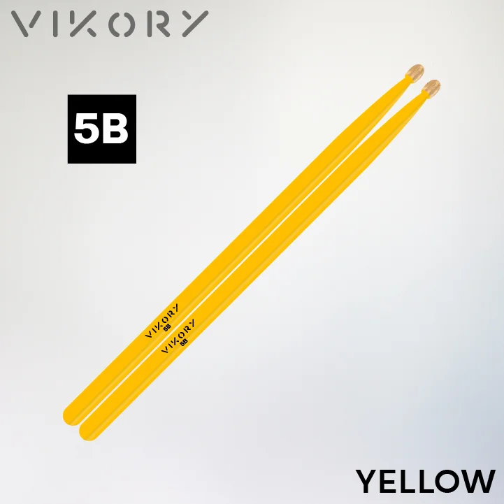 Paire de baguettes de batterie Yellow 5B (jaunes) - Vue diagonale