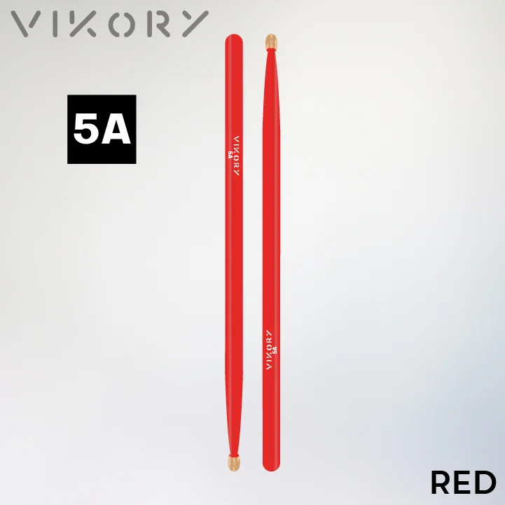 Paire de baguettes de batterie Red 5A (rouges) - Vue haut bas