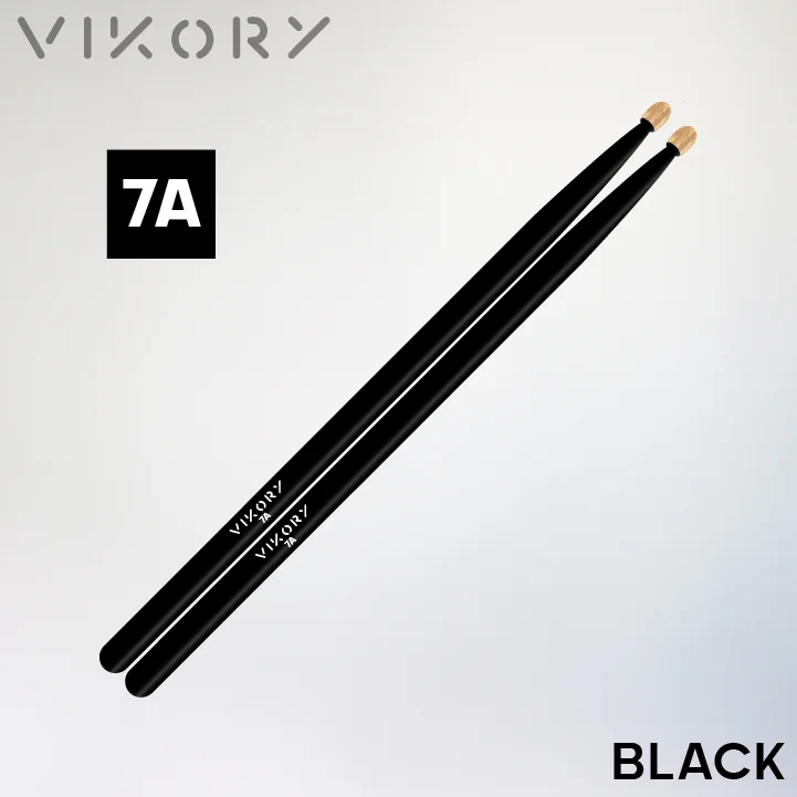 Baguettes de batterie VIKORY BLACK 7A sur fond gris