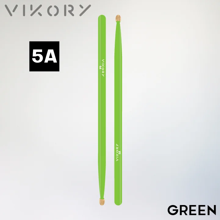 Paire de baguettes de batterie Green 5 A (vertes) - Vue haut bas
