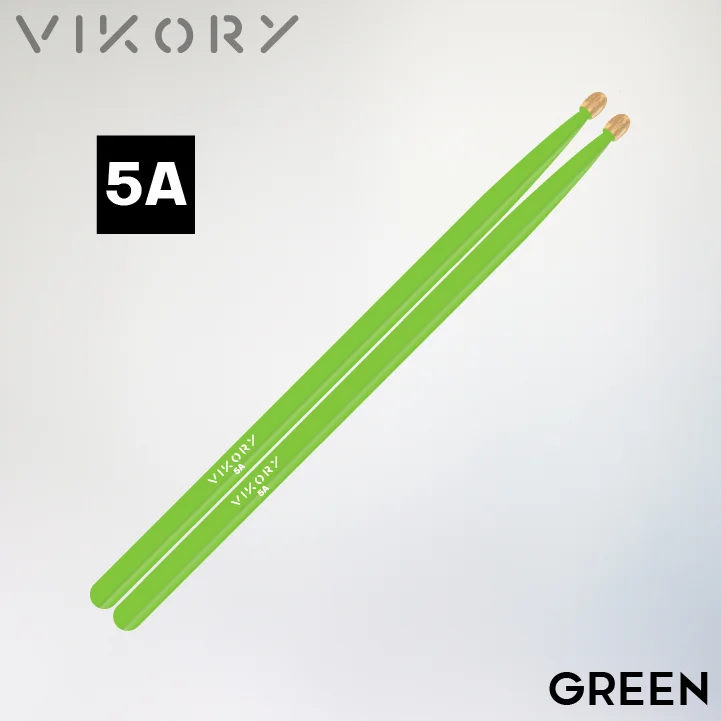 Paire de baguettes de batterie Green 5 A (vertes) - Vue diagonale